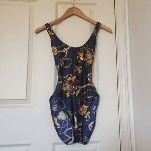 Vintage Anne cole collection Navy and gold pattern one piece swimsuit